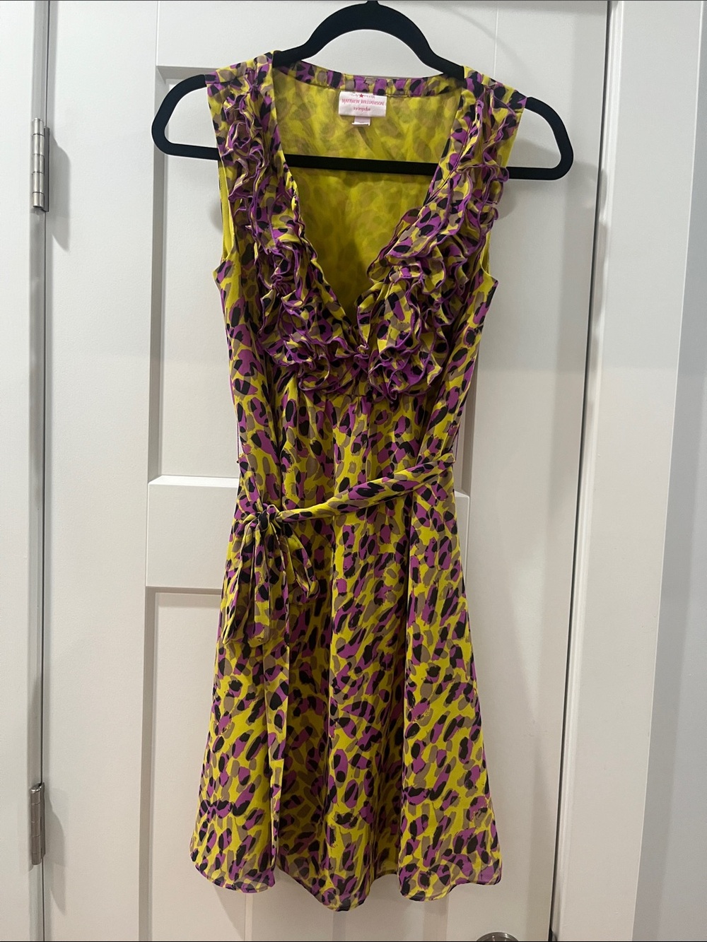 Matthew Williamson XS Yellow and Purple Ruffle V-Neck Dress